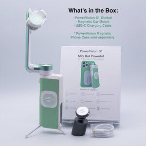 NEW PowerVision S1 3-Axis Smartphone plus Magnetic Car Mount, GREEN Sealed